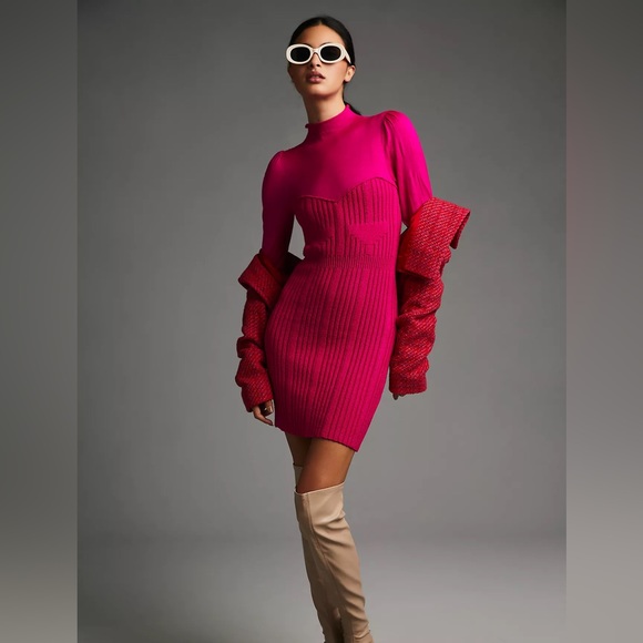 NWT Anthropologie Pink Turtleneck Sweater Dress Size Large - Picture 3 of 9